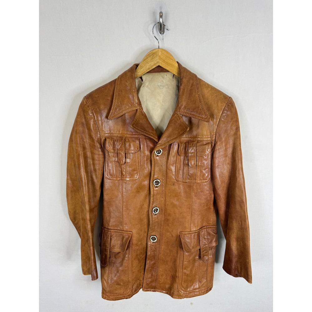 Vintage Shaino's Women S Men XS 34 Brown Leather‎ Safari Jacket 70s Canada